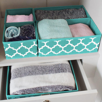 Underwear Drawer Organizer for Clothing - Fabric Drawer Dividers Box, Foldable Dresser Basket Storage Bins for Bra, Socks, Lingerie, Baby Clothes, Bedroom, Set of 6 (Blue Lantern Printing)
