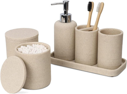 - Black Bathroom Accessories Set 4 Pcs - Toothbrush Holder, Soap Dispenser, Vanity Tray, Bathroom Tumbler - Countertop Vanity Organizer - Bathroom Accessory Set- Toothbrush Holder Set, Stone Sets