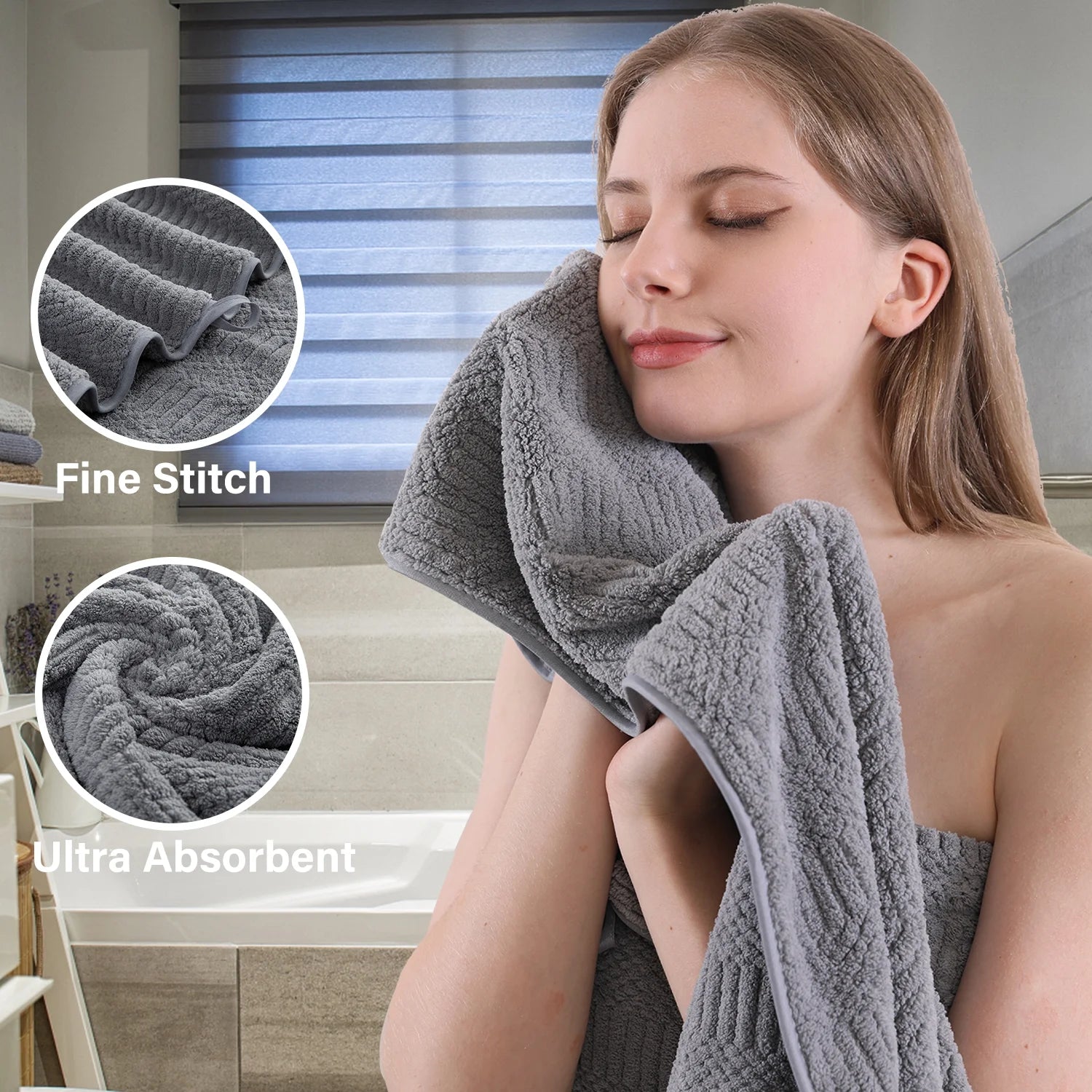 4 Piece Microfiber Bath Towel Set,700Gsm Family-Sized Towel Set ,Quick Dry & Less Lint,Highly Absorbent,Ultra Soft Shower Towel for Bathroom Hotel-Dark Gray