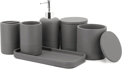 - Black Bathroom Accessories Set 4 Pcs - Toothbrush Holder, Soap Dispenser, Vanity Tray, Bathroom Tumbler - Countertop Vanity Organizer - Bathroom Accessory Set- Toothbrush Holder Set, Stone Sets