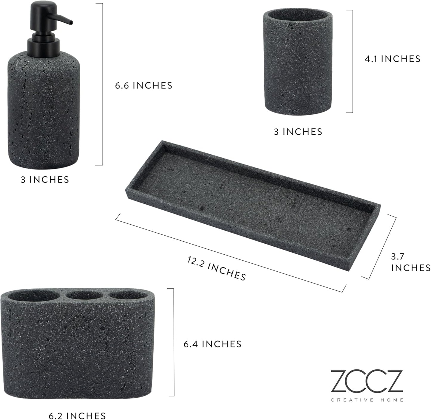 - Black Bathroom Accessories Set 4 Pcs - Toothbrush Holder, Soap Dispenser, Vanity Tray, Bathroom Tumbler - Countertop Vanity Organizer - Bathroom Accessory Set- Toothbrush Holder Set, Stone Sets