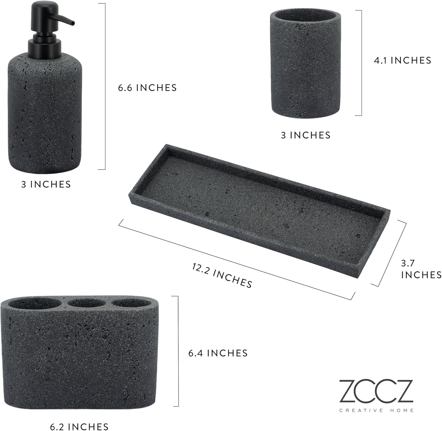 - Black Bathroom Accessories Set 4 Pcs - Toothbrush Holder, Soap Dispenser, Vanity Tray, Bathroom Tumbler - Countertop Vanity Organizer - Bathroom Accessory Set- Toothbrush Holder Set, Stone Sets