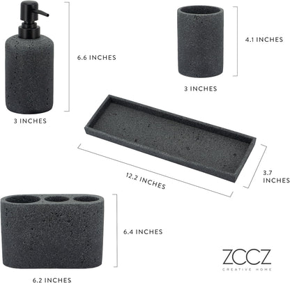 - Black Bathroom Accessories Set 4 Pcs - Toothbrush Holder, Soap Dispenser, Vanity Tray, Bathroom Tumbler - Countertop Vanity Organizer - Bathroom Accessory Set- Toothbrush Holder Set, Stone Sets