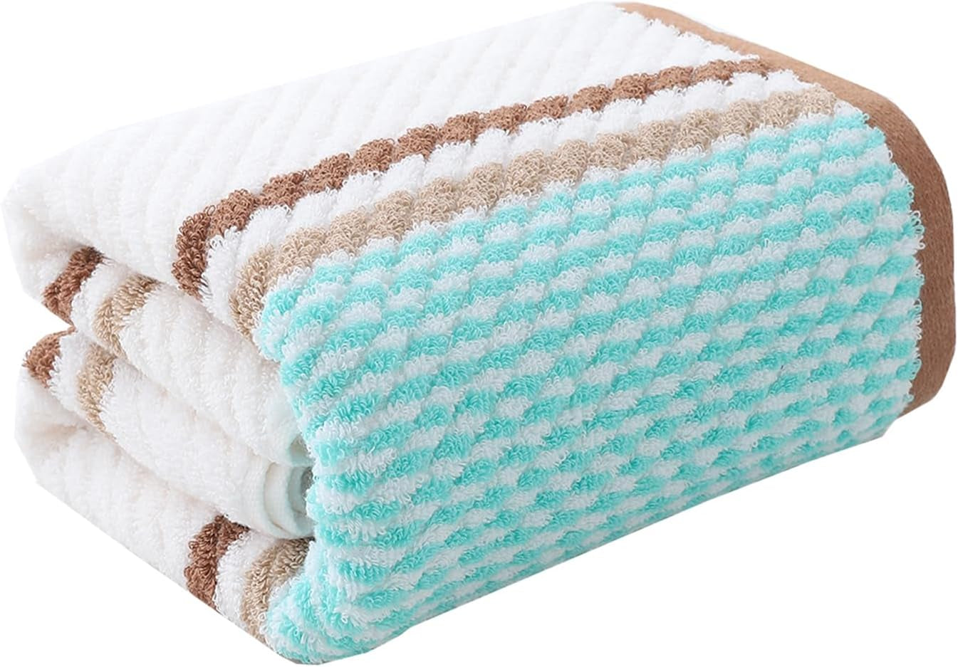 Hand Towels Set of 2 Striped Pattern 100% Cotton Soft Absorbent Decorative Towel for Bathroom (Green)