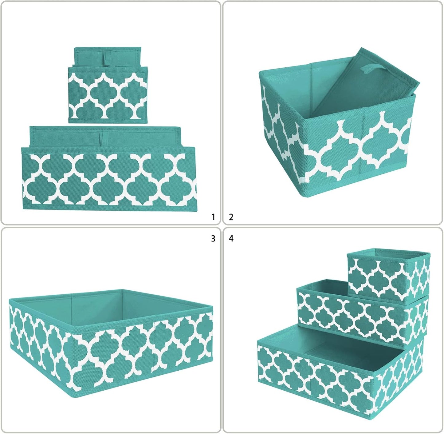 Underwear Drawer Organizer for Clothing - Fabric Drawer Dividers Box, Foldable Dresser Basket Storage Bins for Bra, Socks, Lingerie, Baby Clothes, Bedroom, Set of 6 (Blue Lantern Printing)