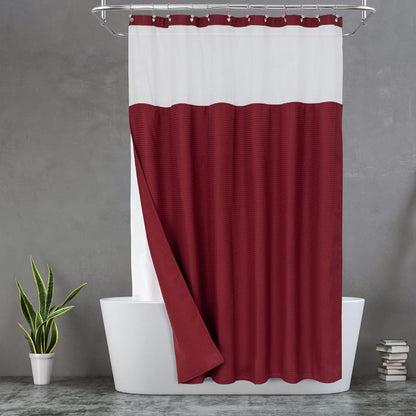Waffle Weave Shower Curtain with Snap-In Fabric Liner & Hooks Set - Hotel Style, Waterproof & Washable, Heavyweight Fabric & Mesh Top Window - 71X72, Sage Green