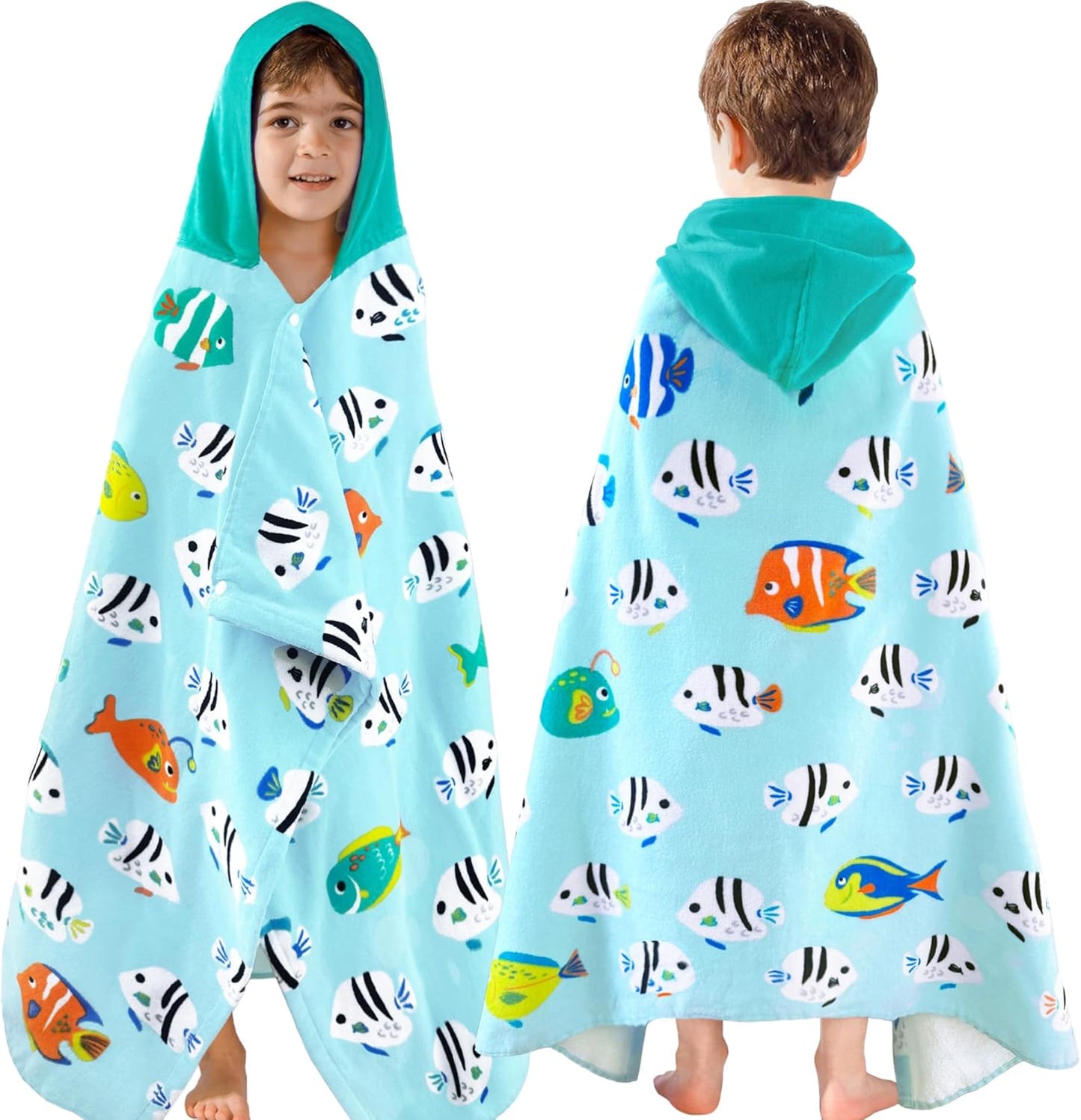 Kids Hooded Beach Towel Age 3-8, 30''X50,Soft | Thick | Large | 100% Cotton,Absorbent Beach, Bath, Pool Towels Wrap for Girls, Sea Mermaid