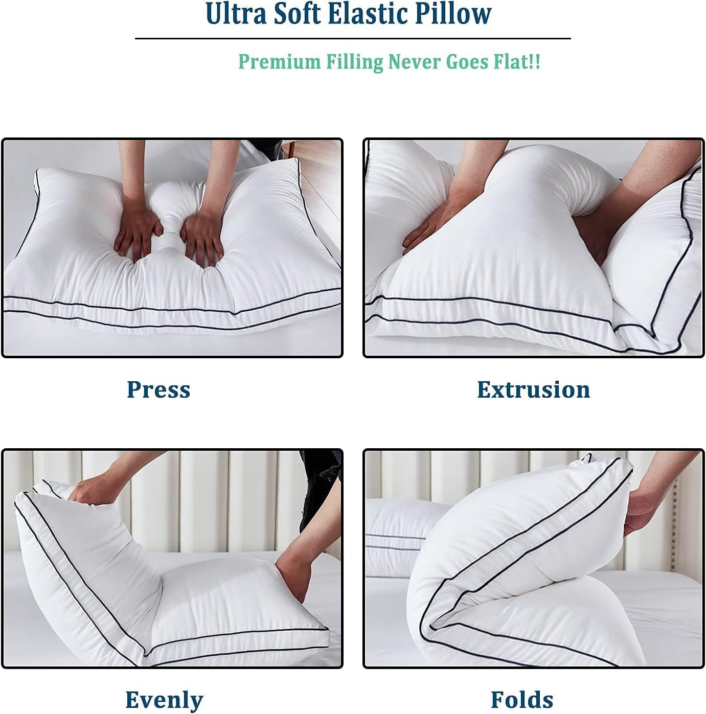 Bed Pillows for Sleeping, Luxury Plush Soft Pillow with Home and Hotel, Breathable Microfiber Cover Skin-Friendly Pillows for Side Back Sleepers (White, Queen (Pack of 4))