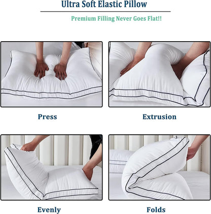 Bed Pillows for Sleeping, Luxury Plush Soft Pillow with Home and Hotel, Breathable Microfiber Cover Skin-Friendly Pillows for Side Back Sleepers (White, Queen (Pack of 4))