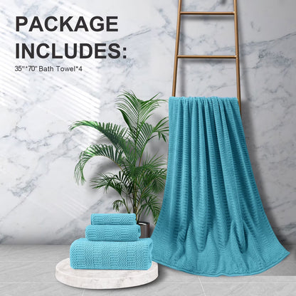 4 Piece Microfiber Bath Towel Set,700Gsm Family-Sized Towel Set ,Quick Dry & Less Lint,Highly Absorbent,Ultra Soft Shower Towel for Bathroom Hotel-Turquoise