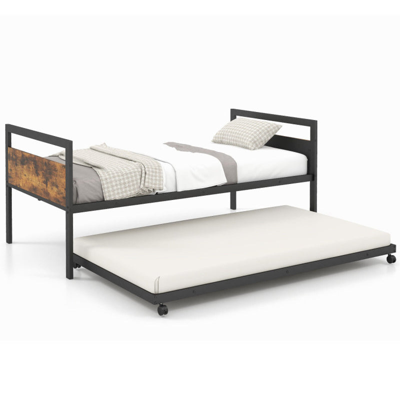 Twin Metal Daybed with Trundle Lockable Wheels