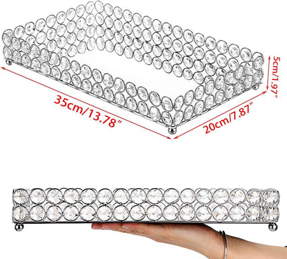 Crystal Cosmetic Vanity Tray, Mirrored Decorative Jewelry Organizer Tray for Perfume, Trinket, Makeup Display Dresser Home Decor (Large, Silver)