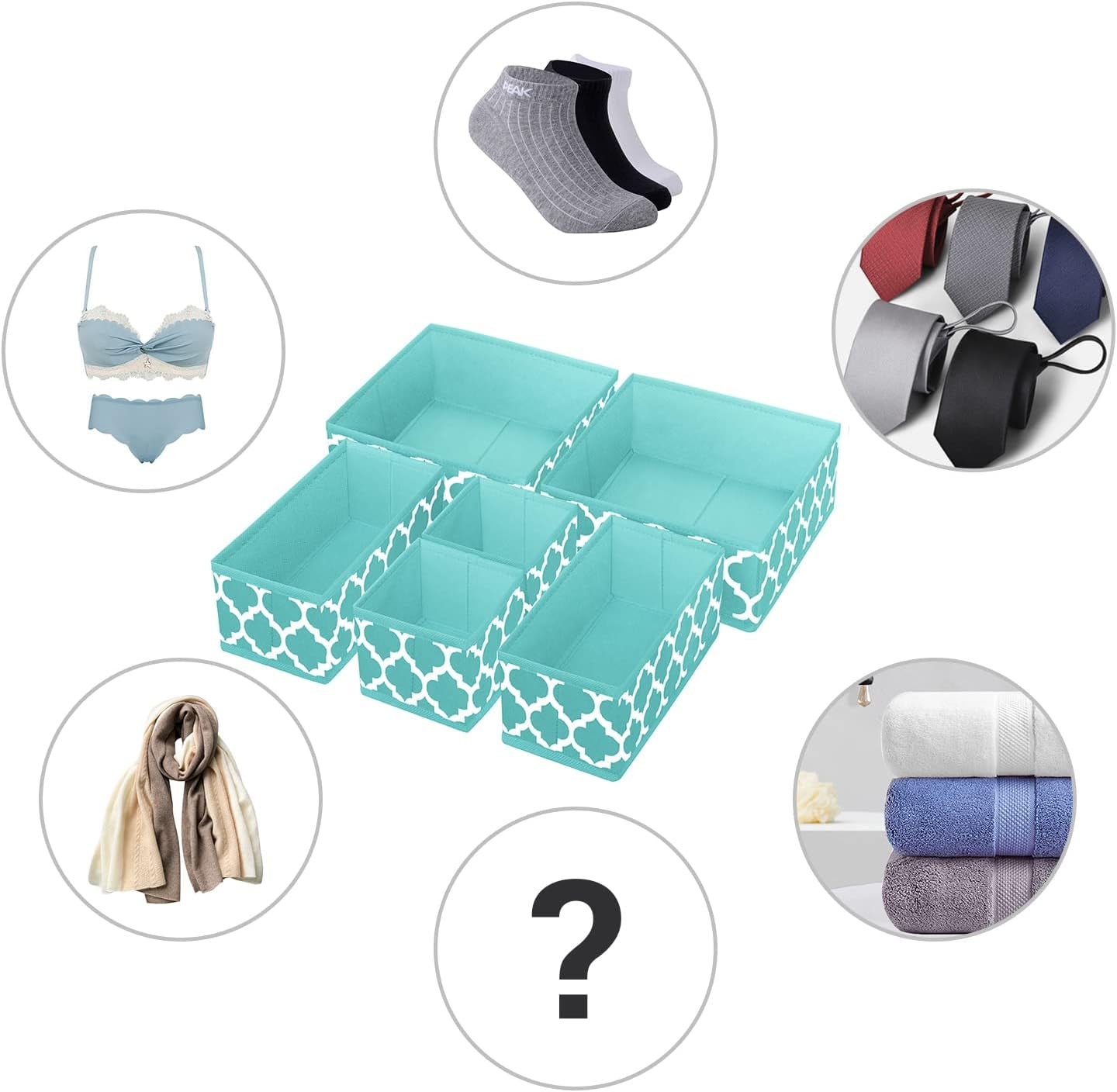 Underwear Drawer Organizer for Clothing - Fabric Drawer Dividers Box, Foldable Dresser Basket Storage Bins for Bra, Socks, Lingerie, Baby Clothes, Bedroom, Set of 6 (Blue Lantern Printing)