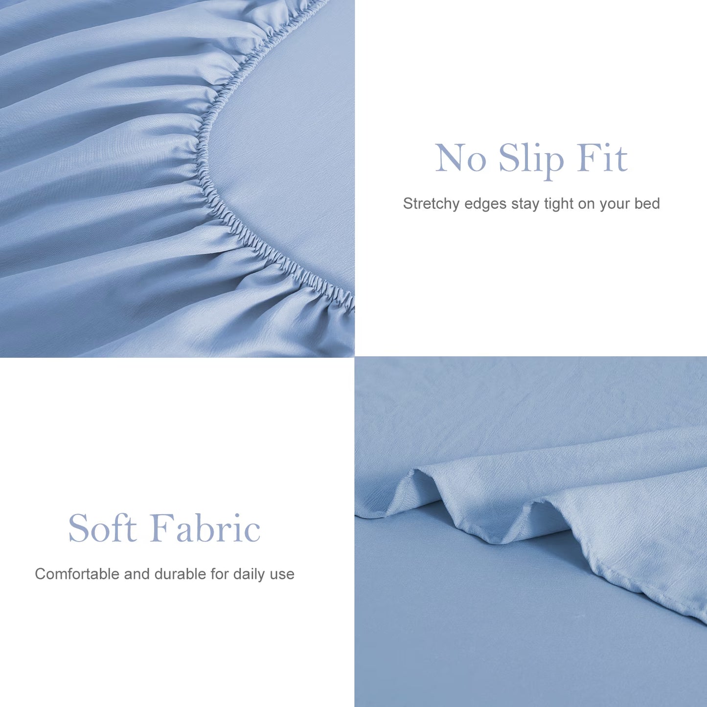 Bed Sheets Set 4 Piece Queen/Full Sheet Set Light Blue Microfiber Fitted Sheet, Flat Sheet & 2 Pillowcases Bedding Set