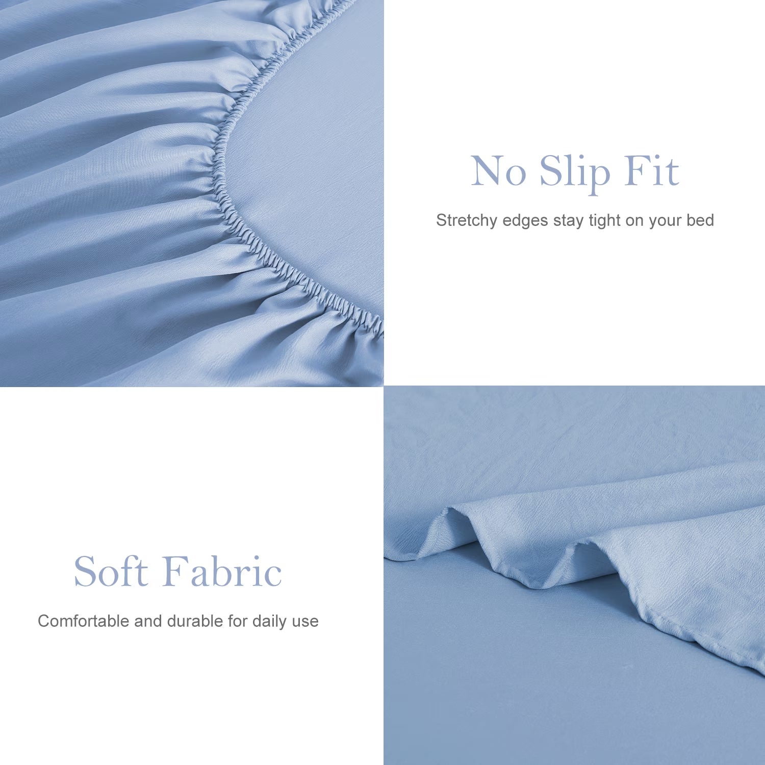 Bed Sheets Set 4 Piece Queen/Full Sheet Set Light Blue Microfiber Fitted Sheet, Flat Sheet & 2 Pillowcases Bedding Set