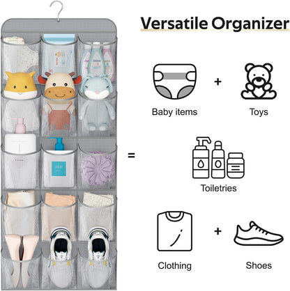 30 Large Pockets Dual Sided Hanging Shoe Organizer for Closet with Rotating Hanger Hanging Shoe Shelves, Grey