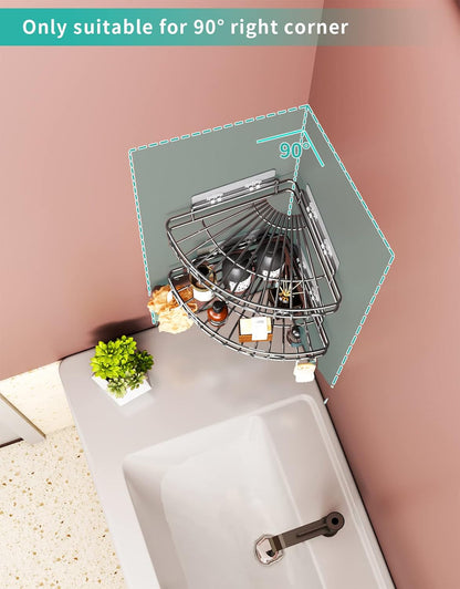 Corner Shower Caddy Shower Rack, SUS304 Stainless Steel Shower Organizer with 8 Traceless Adhesive Hooks Wall Mounted Bathroom Shelf Organizer for Kitchen Toilet Dorm Storage, 2 PACK