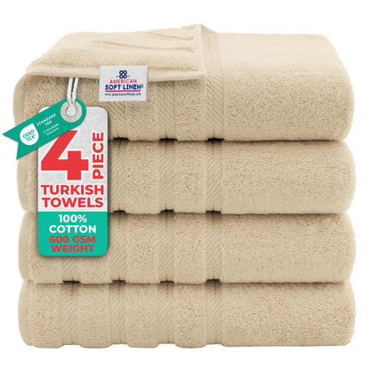Luxury 4 Piece Bath Towel Set, 100% Cotton Turkish Bath Towels for Bathroom, Beige