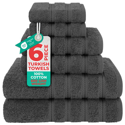 Turkish 6 Piece Towel Set, 100% Cotton Premium Soft Bathroom Towels, Dark Gray