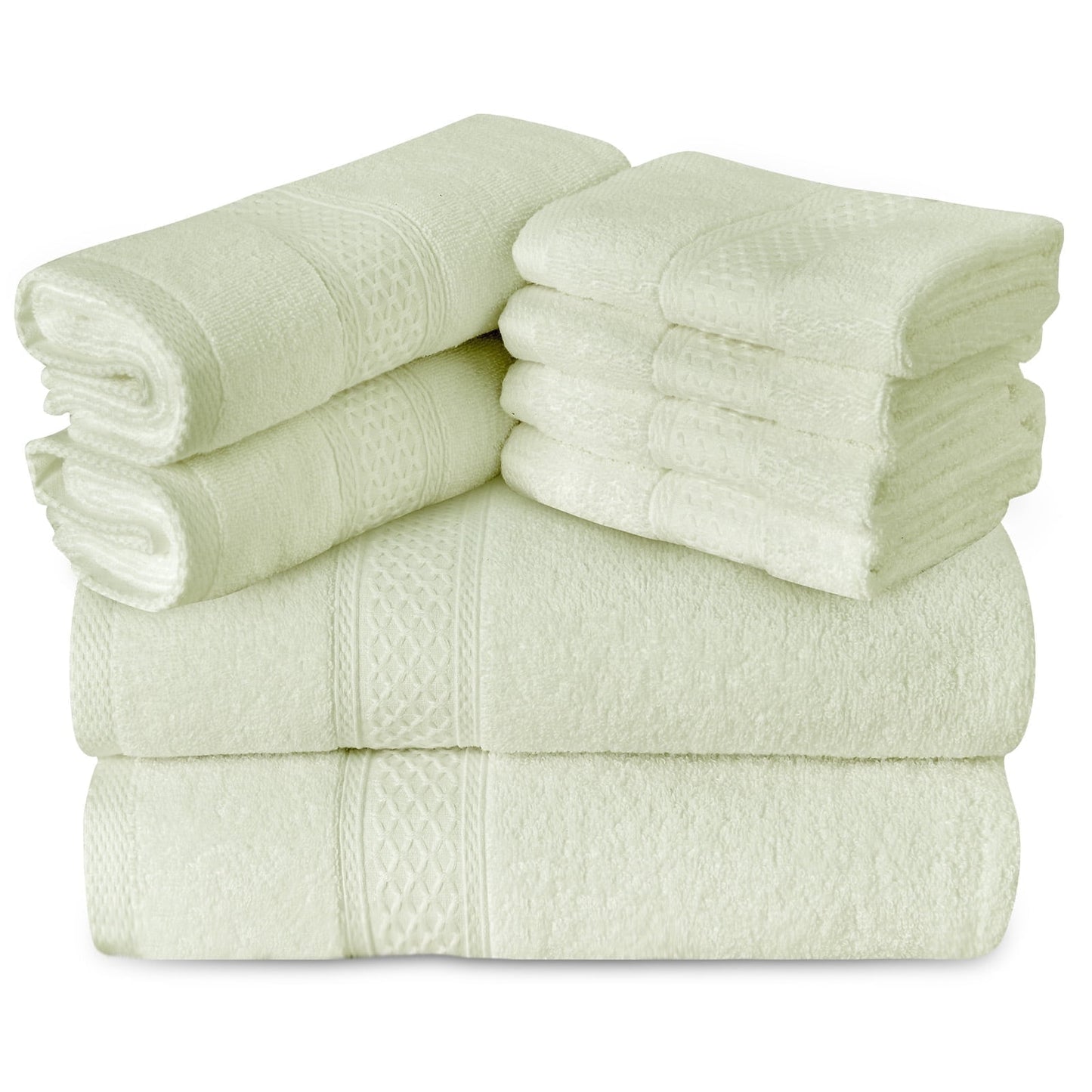Luxurious 100% Cotton Bath Towel Set - 8 Pieces in Elegant Sage Green for Ultimate Absorbency and Style