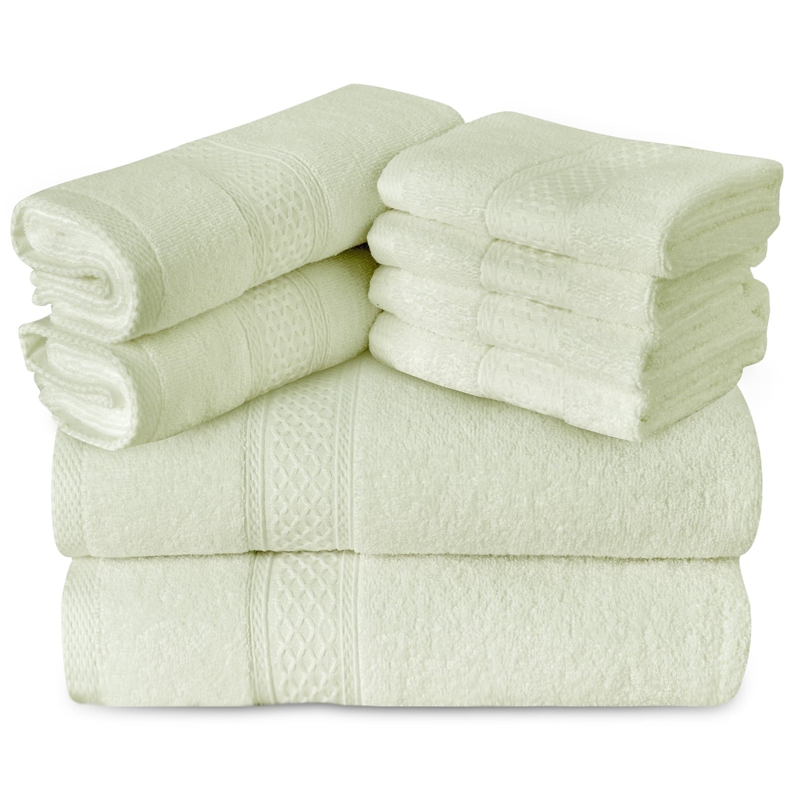 Luxurious 100% Cotton Bath Towel Set - 8 Pieces in Elegant Sage Green for Ultimate Absorbency and Style