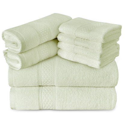 Luxurious 100% Cotton Bath Towel Set - 8 Pieces in Elegant Sage Green for Ultimate Absorbency and Style