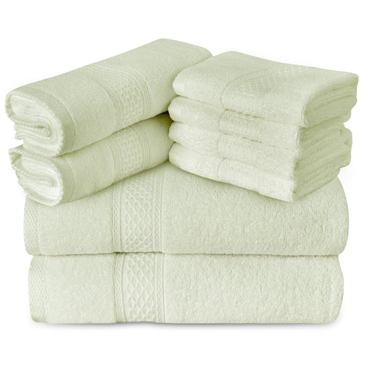 Luxurious 100% Cotton Bath Towel Set - 8 Pieces in Elegant Sage Green for Ultimate Absorbency and Style