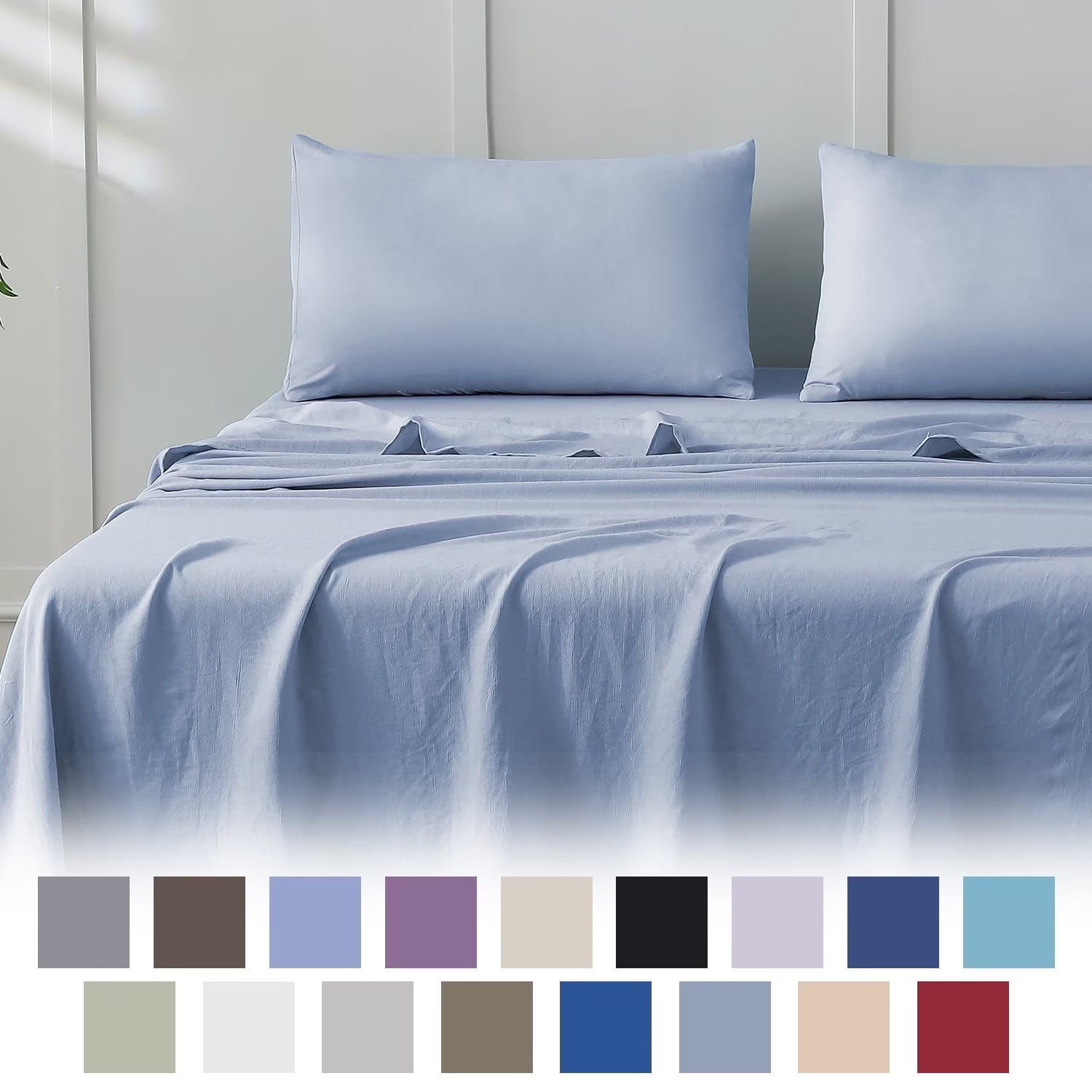 Bed Sheets Set 4 Piece Queen/Full Sheet Set Light Blue Microfiber Fitted Sheet, Flat Sheet & 2 Pillowcases Bedding Set