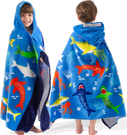 Kids Hooded Beach Towel Age 3-8, 30''X50,Soft | Thick | Large | 100% Cotton,Absorbent Beach, Bath, Pool Towels Wrap for Girls, Sea Mermaid