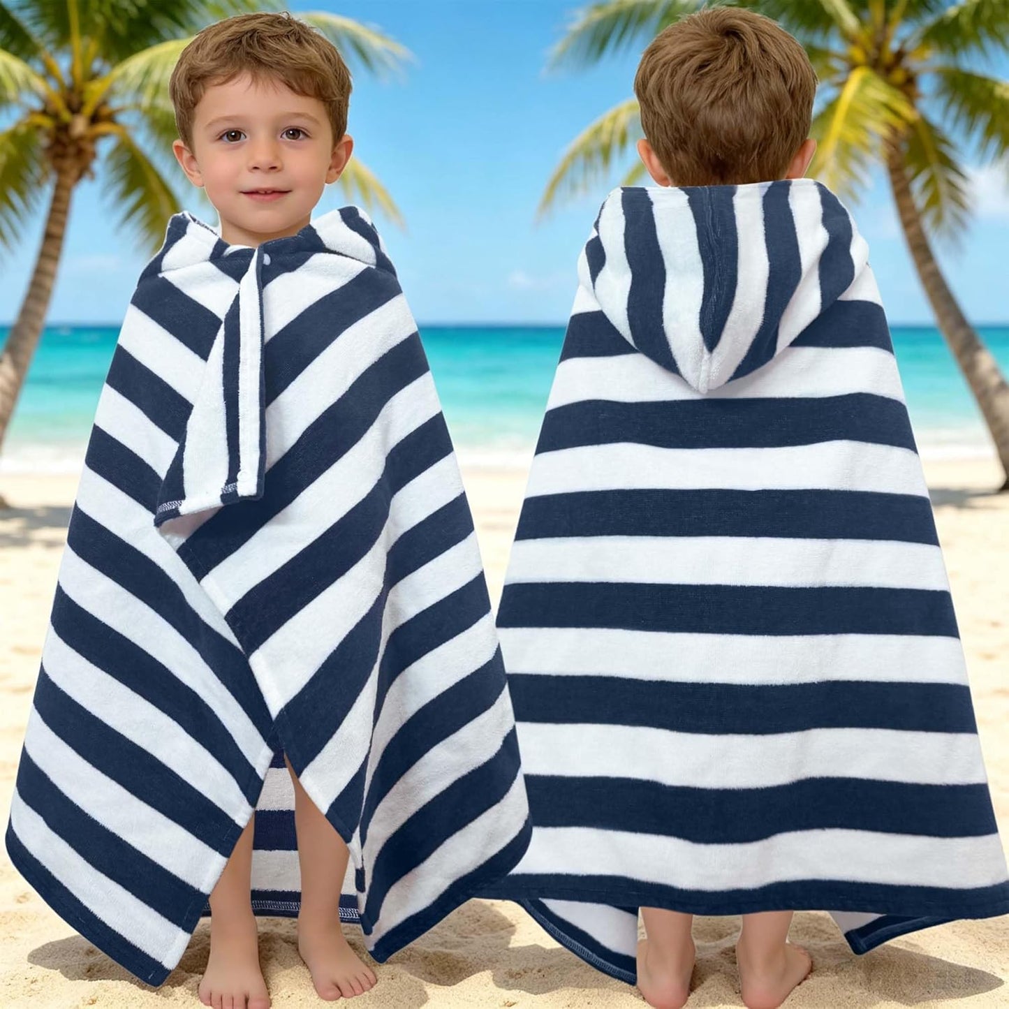 Kids Hooded Beach Towel Age 3-8, 30''X50,Soft | Thick | Large | 100% Cotton,Absorbent Beach, Bath, Pool Towels Wrap for Girls, Sea Mermaid