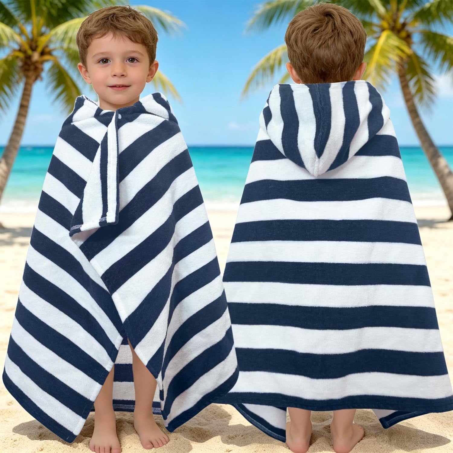 Kids Hooded Beach Towel Age 3-8, 30''X50,Soft | Thick | Large | 100% Cotton,Absorbent Beach, Bath, Pool Towels Wrap for Girls, Sea Mermaid