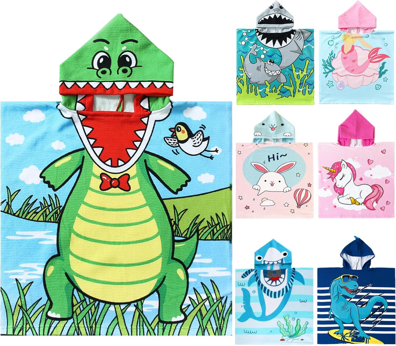 Dinosaur Bath Towel for Toddler Boys, Pool Hooded Towel for Kids, Hooded Bath Beach Towel Poncho for Bath/Pool/Beach Swim Cover