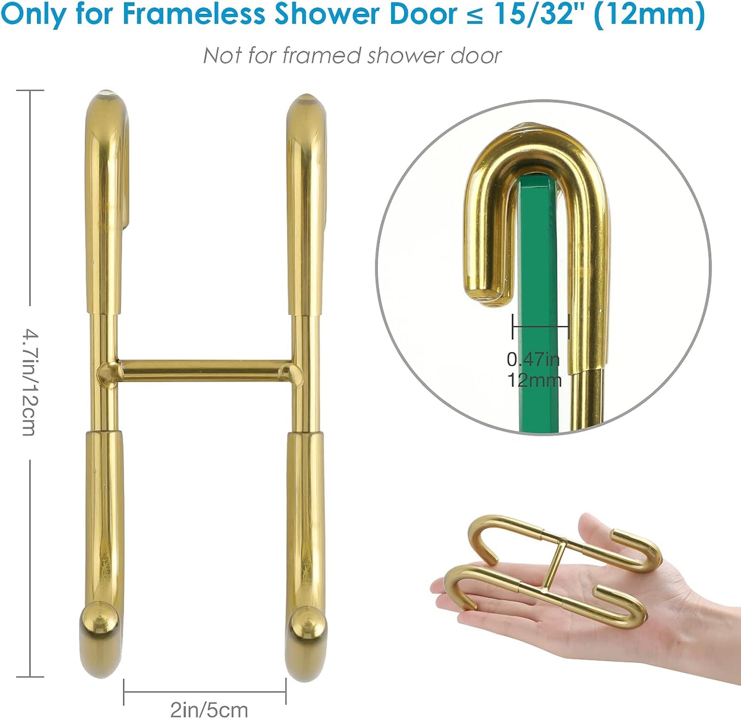 Shower Door Hooks (3-Pack), Towel Hooks for Bathroom Frameless Glass Door, Shower Squeegee Hooks, Gold