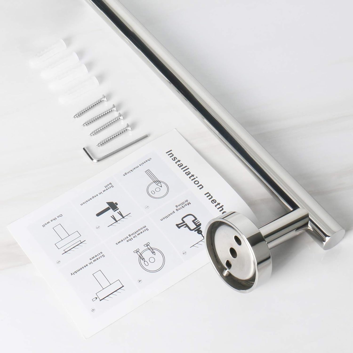 Bath Towel Bar, Thicken Stainless Steel Shower Towel Rack Holder Wall Mounted for Bathroom, 9-Lnch Overall Length-7-Lnch Usable Hanging Space (1 Pack, Chrome Finish)