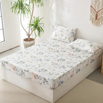 Green Floral Sheet Set 100% Cotton Sheets - Crispy Cooling Percale Sheets for King Size Bed, Breathable & Durable Queen Sheet Set, 3 Pieces All Seasons Sheet Set