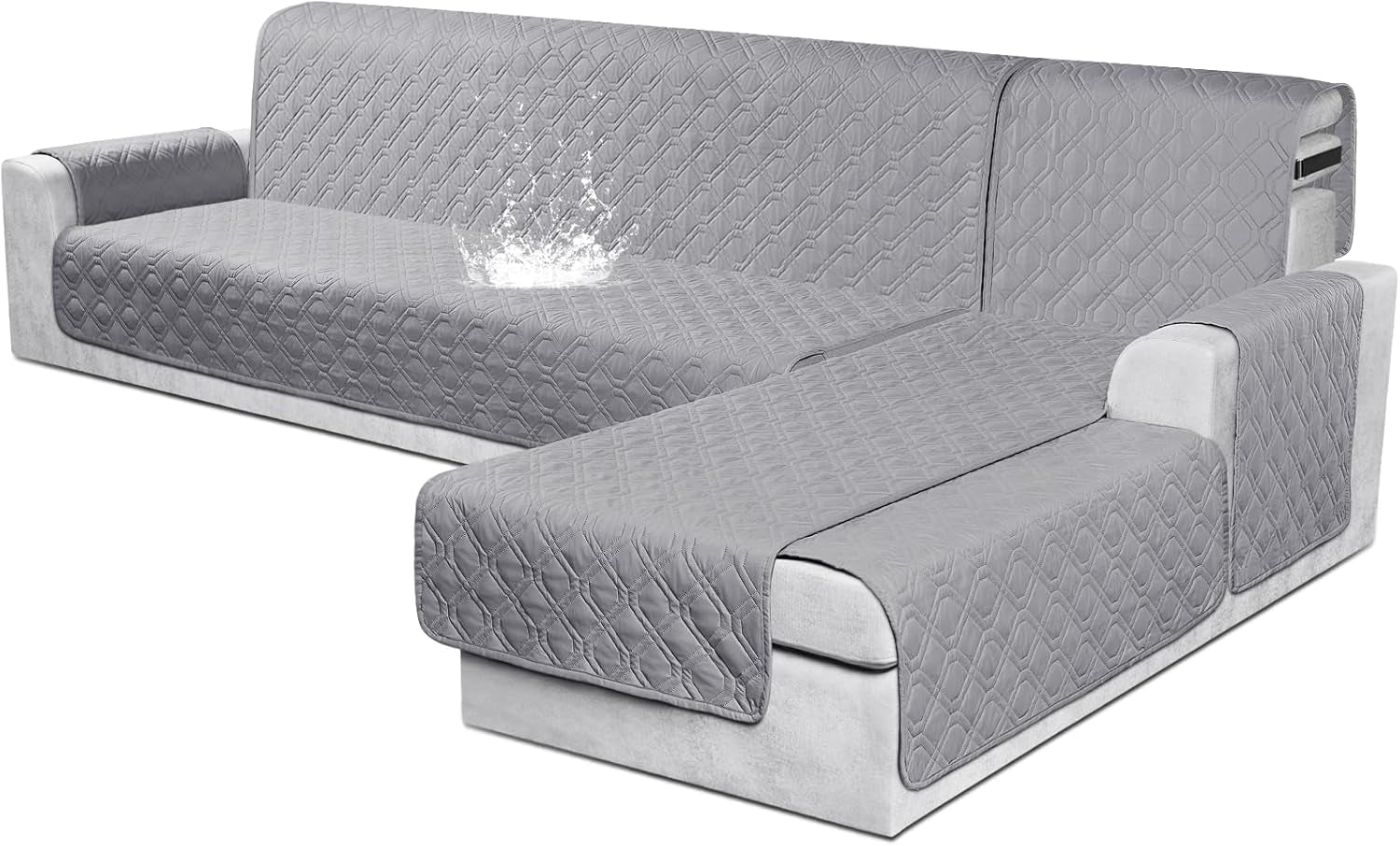 Sectional Couch Covers 100% Waterproof L Shaped Sofa Slipcover 3Pcs Reversible Chaise Lounge Cover for Sectional Sofa Furniture Protector Cover for Pets Cat Dog(X-Large, Light Gray)