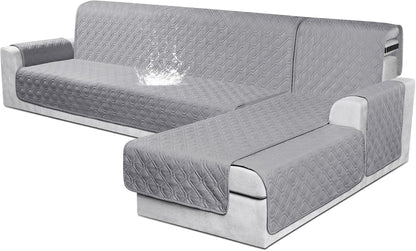 Sectional Couch Covers 100% Waterproof L Shaped Sofa Slipcover 3Pcs Reversible Chaise Lounge Cover for Sectional Sofa Furniture Protector Cover for Pets Cat Dog(X-Large, Light Gray)