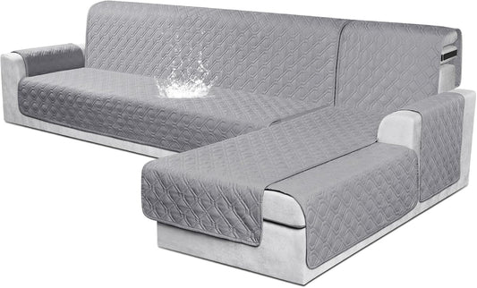 Sectional Couch Covers 100% Waterproof L Shaped Sofa Slipcover 3Pcs Reversible Chaise Lounge Cover for Sectional Sofa Furniture Protector Cover for Pets Cat Dog(X-Large, Light Gray)