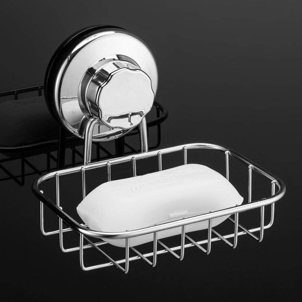 Suction Cup Soap Holder, Soap Dish Saver Tray Bar Soap Sponge Holder for Shower Wall, Bathroom, Tub and Kitchen Sink Stainless Steel