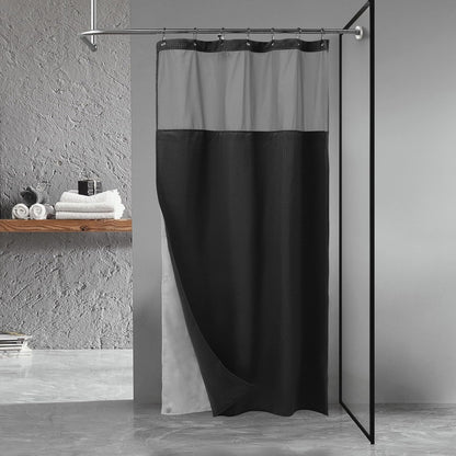 Waffle Weave Shower Curtain with Snap-In Fabric Liner & Hooks Set - Hotel Style, Waterproof & Washable, Heavyweight Fabric & Mesh Top Window - 71X72, Sage Green