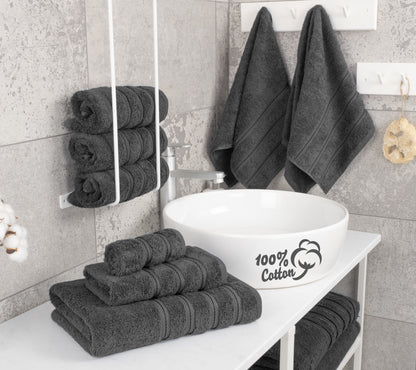 Turkish 6 Piece Towel Set, 100% Cotton Premium Soft Bathroom Towels, Dark Gray