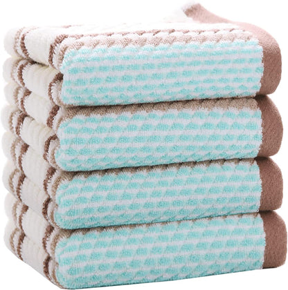Hand Towels Set of 2 Striped Pattern 100% Cotton Soft Absorbent Decorative Towel for Bathroom (Green)