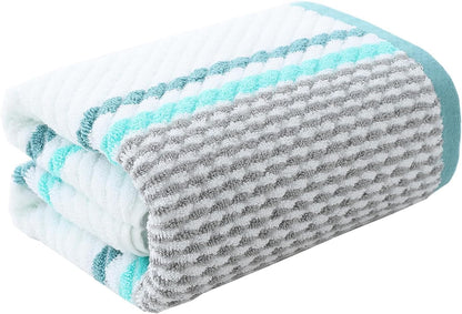 Hand Towels Set of 2 Striped Pattern 100% Cotton Soft Absorbent Decorative Towel for Bathroom (Green)