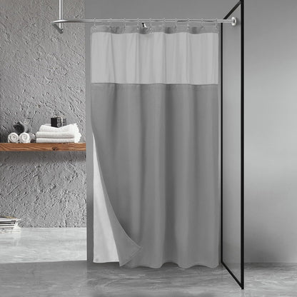 Waffle Weave Shower Curtain with Snap-In Fabric Liner & Hooks Set - Hotel Style, Waterproof & Washable, Heavyweight Fabric & Mesh Top Window - 71X72, Sage Green