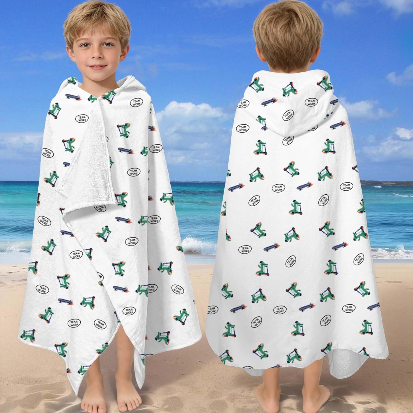 Kids Hooded Beach Towel Age 3-8, 30''X50,Soft | Thick | Large | 100% Cotton,Absorbent Beach, Bath, Pool Towels Wrap for Girls, Sea Mermaid