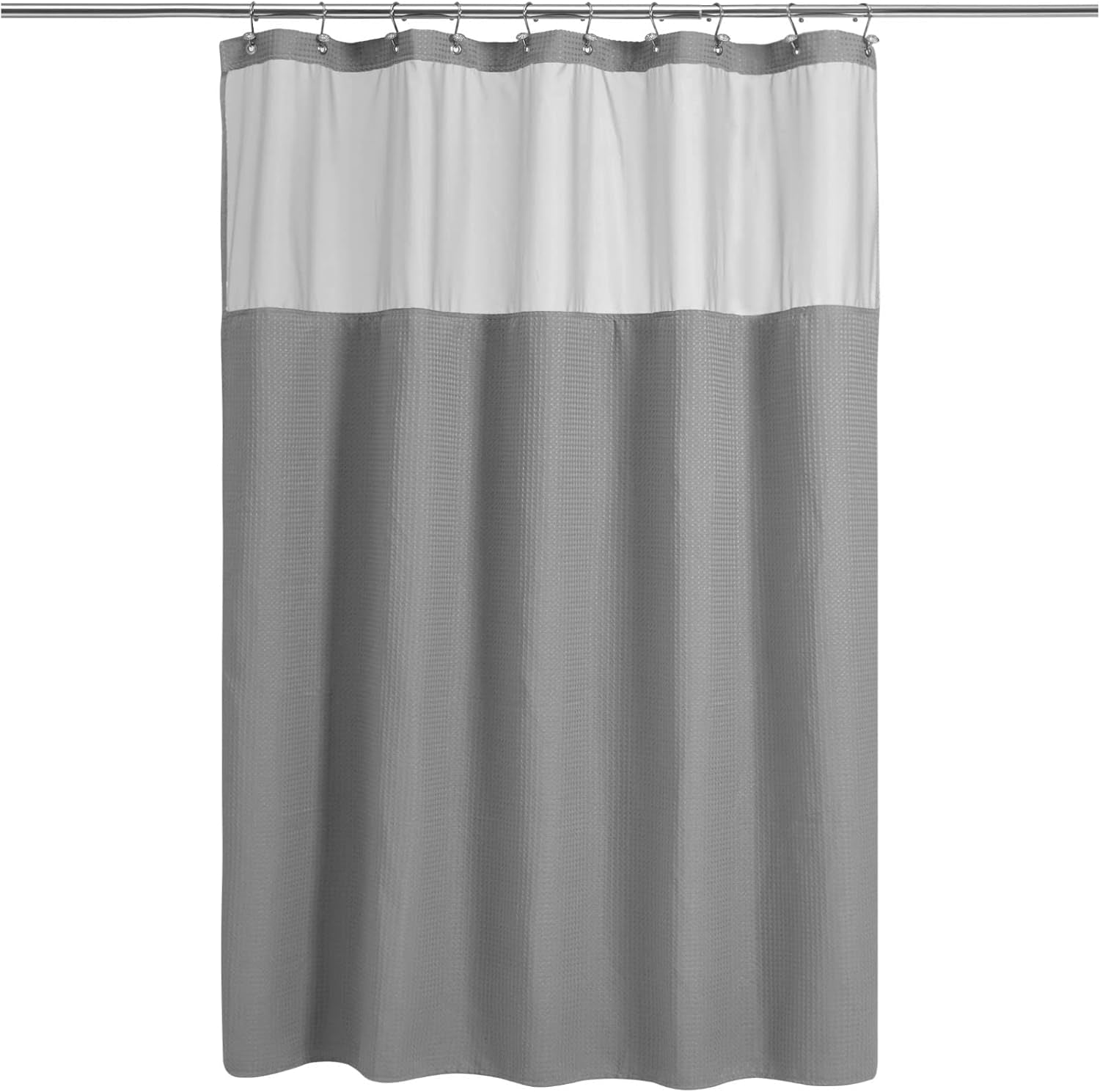 Waffle Weave Shower Curtain with Snap-In Fabric Liner & Hooks Set - Hotel Style, Waterproof & Washable, Heavyweight Fabric & Mesh Top Window - 71X72, Sage Green