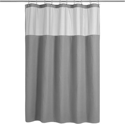 Waffle Weave Shower Curtain with Snap-In Fabric Liner & Hooks Set - Hotel Style, Waterproof & Washable, Heavyweight Fabric & Mesh Top Window - 71X72, Sage Green