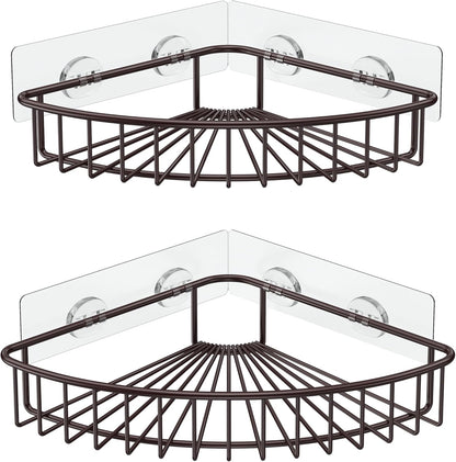 2-Pack Corner Shower Caddy, SUS304 Stainless Steel, Wall Mounted Bathroom Shelf with Adhesive, Storage Organizer for Toilet, Dorm and Kitchen (Silver)