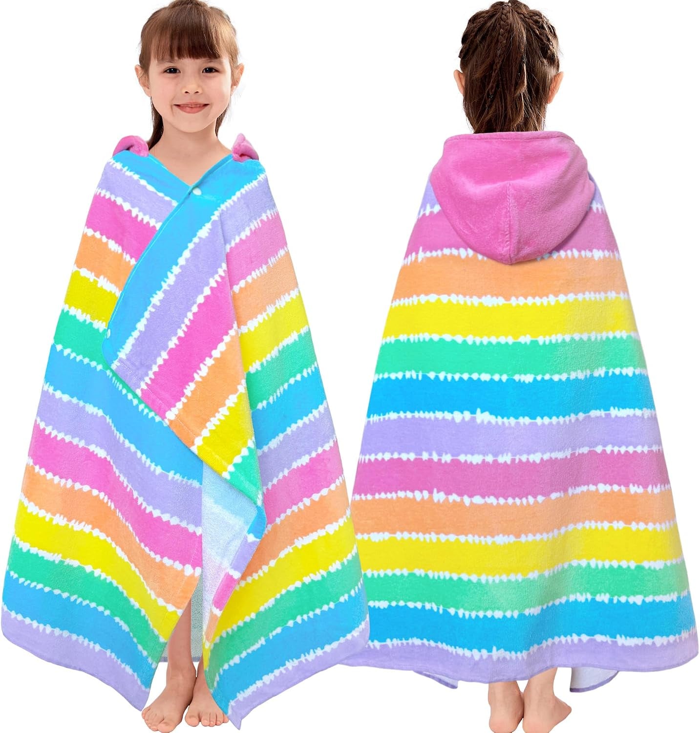 Kids Hooded Beach Towel Age 3-8, 30''X50,Soft | Thick | Large | 100% Cotton,Absorbent Beach, Bath, Pool Towels Wrap for Girls, Sea Mermaid