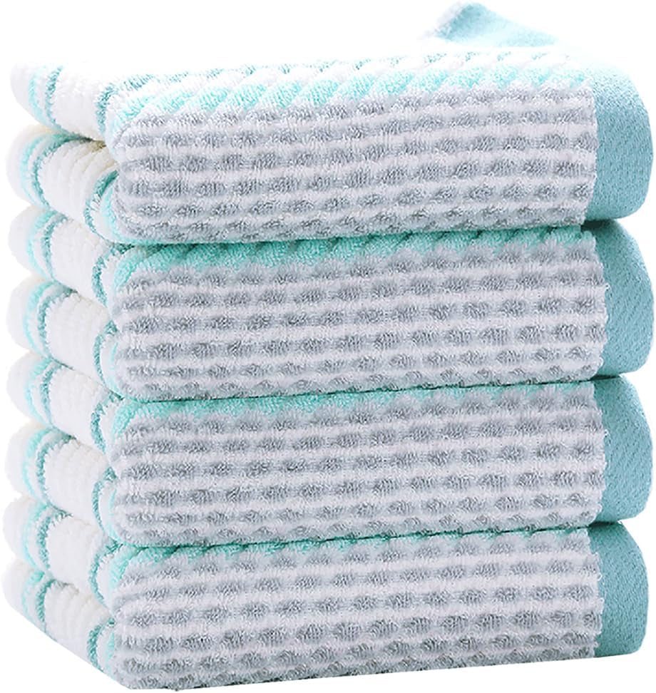 Hand Towels Set of 2 Striped Pattern 100% Cotton Soft Absorbent Decorative Towel for Bathroom (Green)